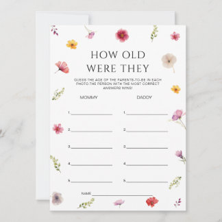 Wildflower Baby Shower Guess Age Game Card