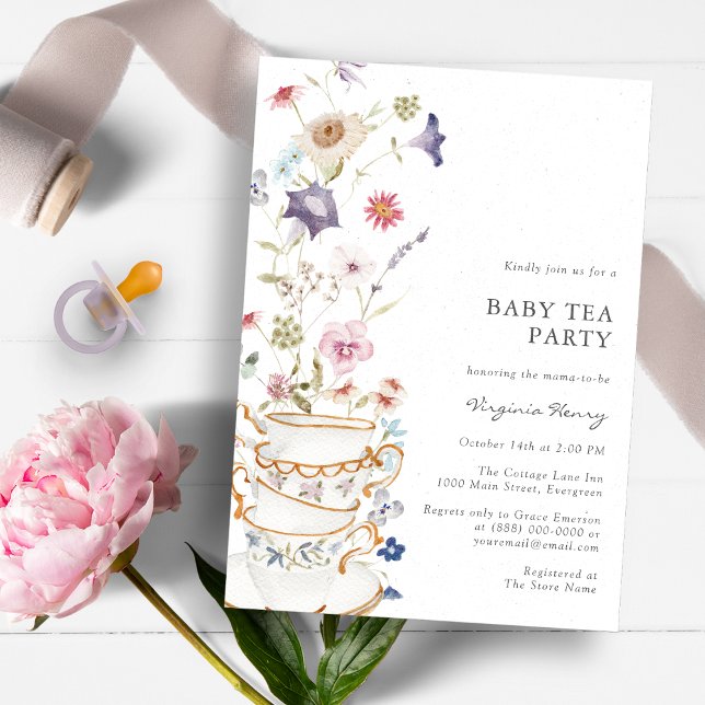 Wildflower Baby Shower Invitation (Beautiful Wildflower Baby Shower Tea Party Invitation by Painted Paperie)