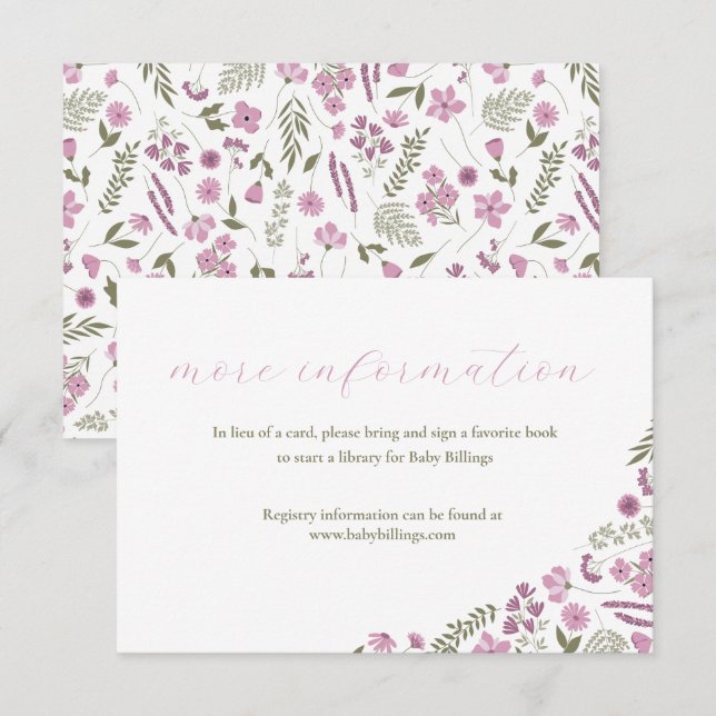 wildflower baby shower invitation insert - purple (Devant / Derrière)