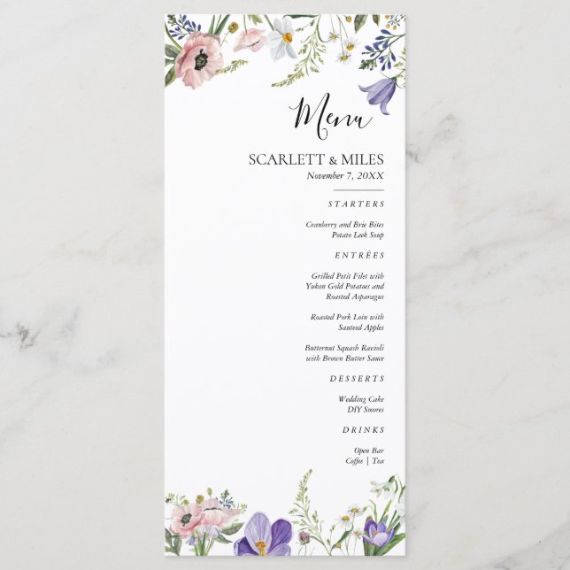 Wildflower Baby Shower Menu (Front)