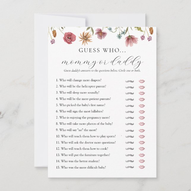 Wildflower Baby Shower Mommy or Daddy Game Card (Front)