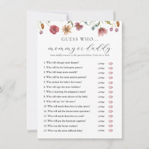 Wildflower Baby Shower Mommy or Daddy Game Card