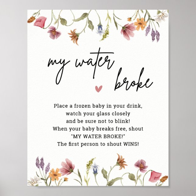 Wildflower Baby Shower My Water Broke Game Poster (Front)