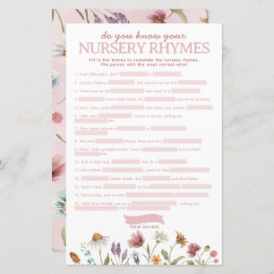 Wildflower Baby Shower Nursery Rhyme Game