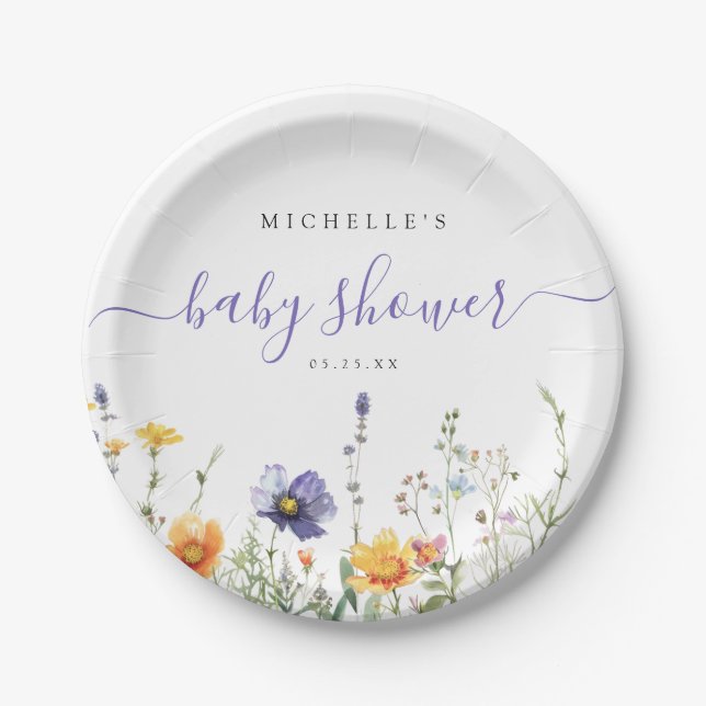Wildflower Baby Shower Paper Plate (Front)
