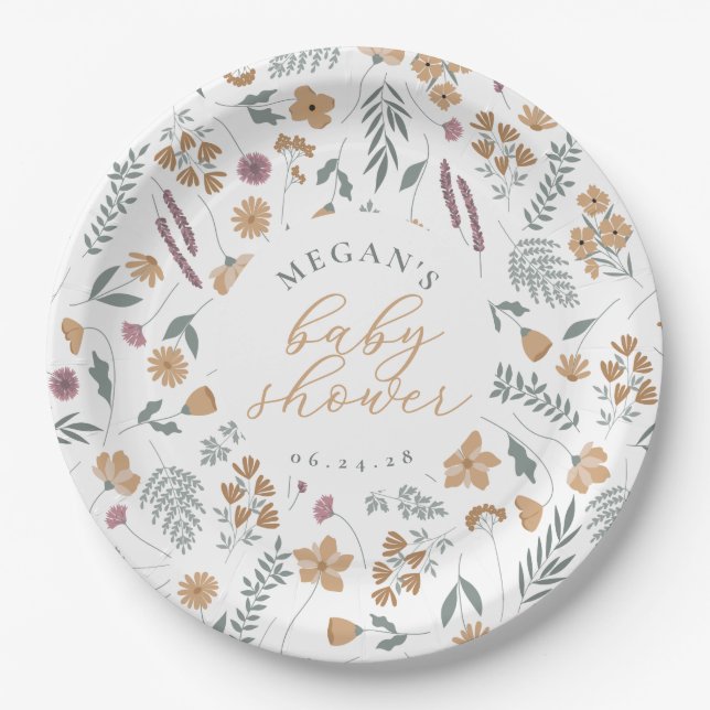Wildflower Baby Shower Paper Plates - Orange (Front)