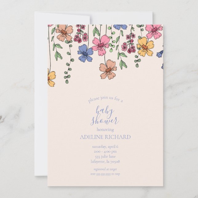 Wildflower Baby Shower Party Invitations (Front)