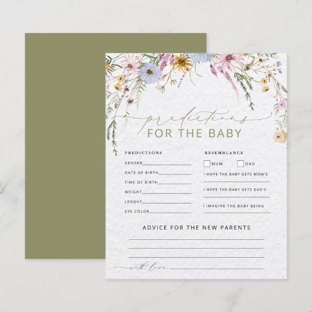 Wildflower Baby Shower Predictions and Advice (Front/Back)