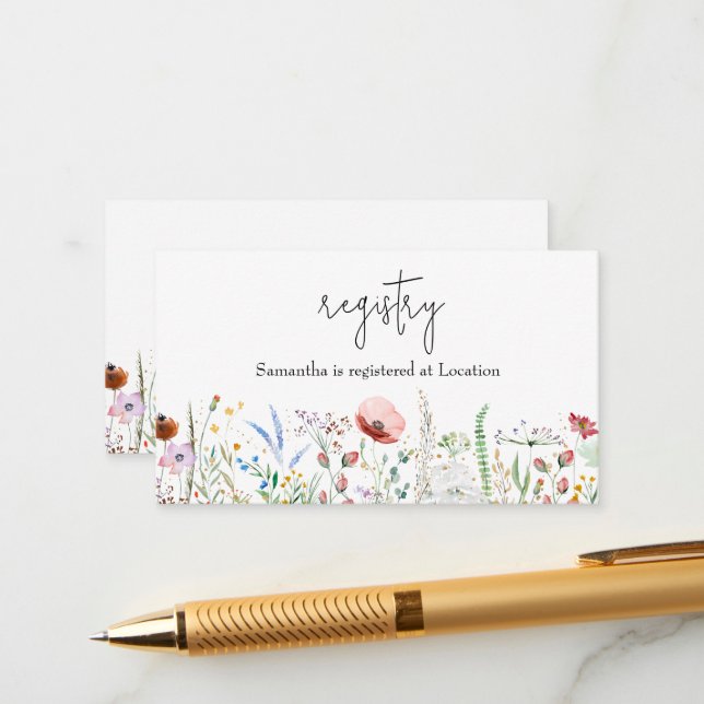 Wildflower Baby Shower Registry Enclosure Card (Front/Back In Situ)