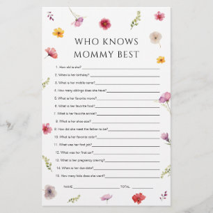 Wildflower Baby Shower Who Knows Mommy Best Game