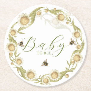 Wildflower Baby to Bee Baby Shower Round Paper Coaster
