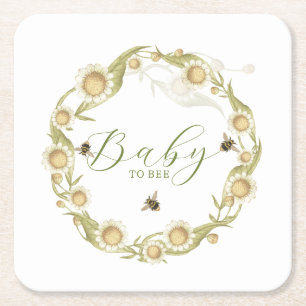 Wildflower Baby to Bee Baby Shower Square Paper Coaster