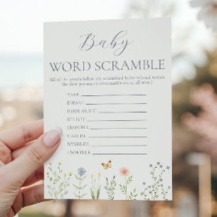 Wildflower Baby Word Scramble Baby Shower Game Advice Card
