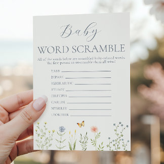 Wildflower Baby Word Scramble Baby Shower Game Advice Card