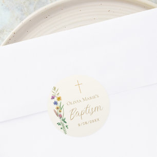 Wildflower Baptism Classic Round Sticker
