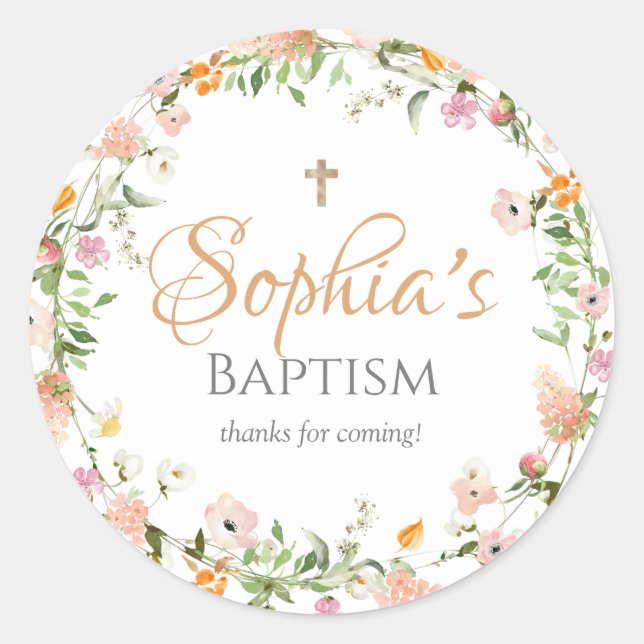 Wildflower Baptism Girl Pink Flower Sticker (Front)