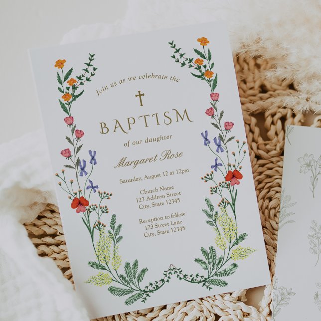 Wildflower Baptism Invitation | Elegant Cross (Creator Uploaded)