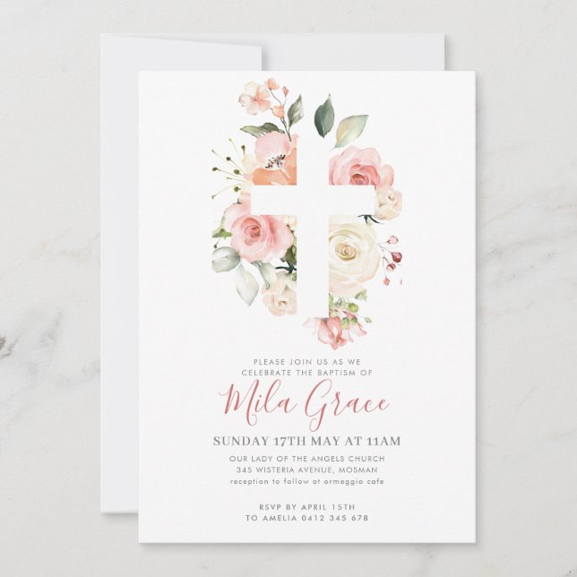 Wildflower Baptism Invitation Girl  (Front)