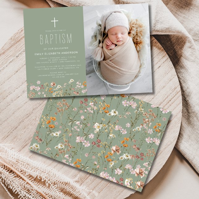 Wildflower Baptism Photo Garden In Bloom Invitation (Creator Uploaded)