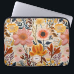 Wildflower Beautiful Orange and Pink Monogram Laptop Sleeve<br><div class="desc">A beautiful orange, yellow and pink faux embroidered flower pattern with a spot to add a monogram. These are beautiful and timeless accessories!</div>