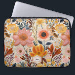Wildflower Beautiful Orange and Pink Monogram Laptop Sleeve<br><div class="desc">A beautiful orange,  yellow and pink faux embroidered flower pattern with a spot to add a monogram. These are beautiful and timeless accessories!</div>