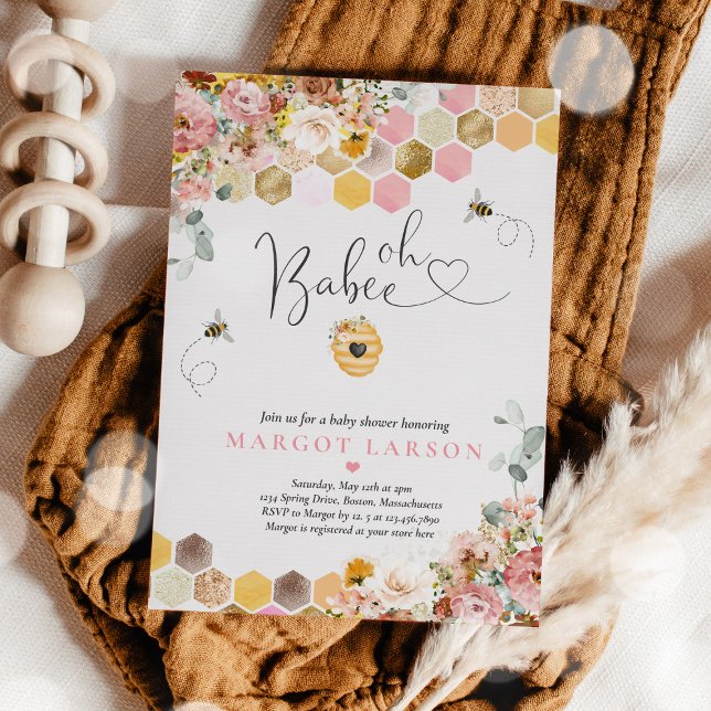 Wildflower Bee Baby Shower Oh Babee Baby Shower Invitation (Creator Uploaded)