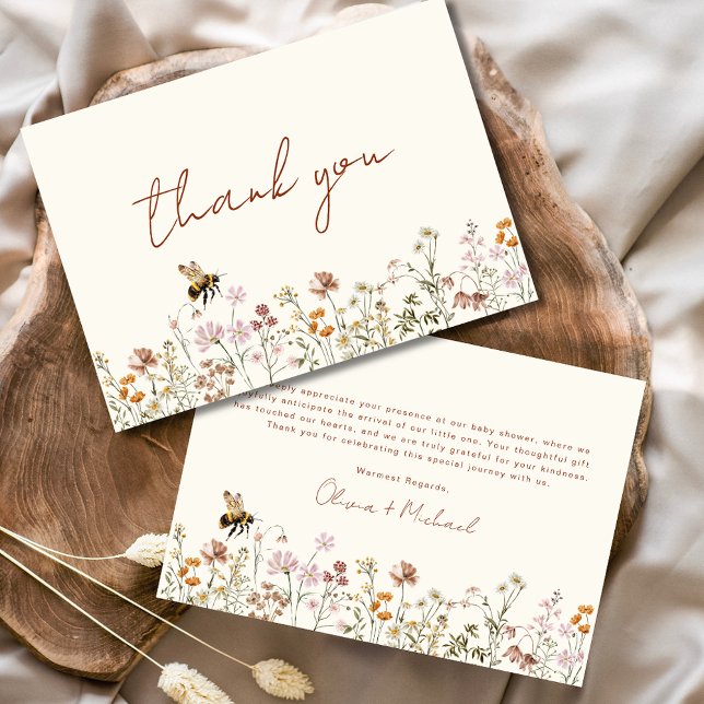 Wildflower Bee Baby Shower Thank You Card (Creator Uploaded)