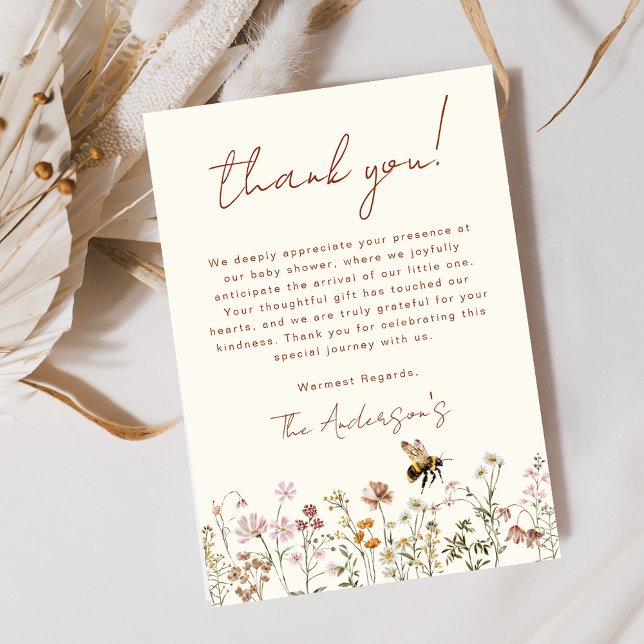 Wildflower Bee Baby Shower Thank You Card (Creator Uploaded)