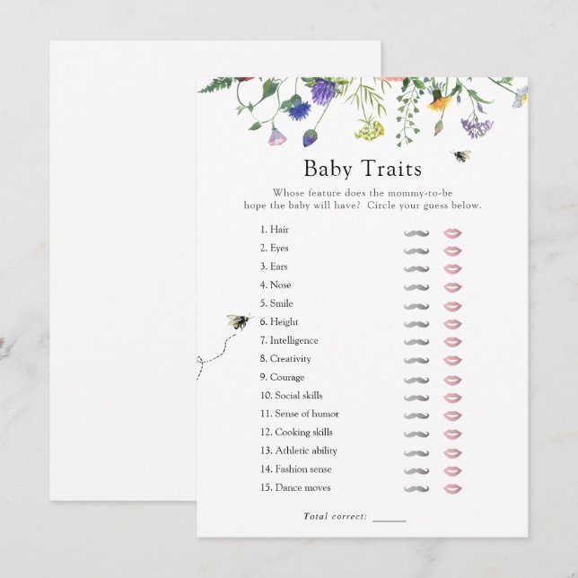 Wildflower Bee Baby Traits Shower Game Card (Front/Back)