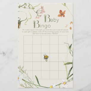 Wildflower Bee Beige Baby Shower Bingo Game Card