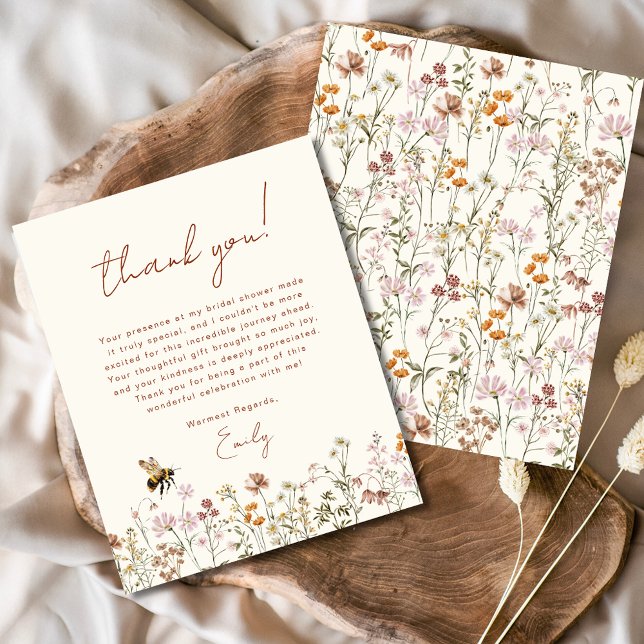 Wildflower Bee Bridal Shower Thank You Card (Creator Uploaded)