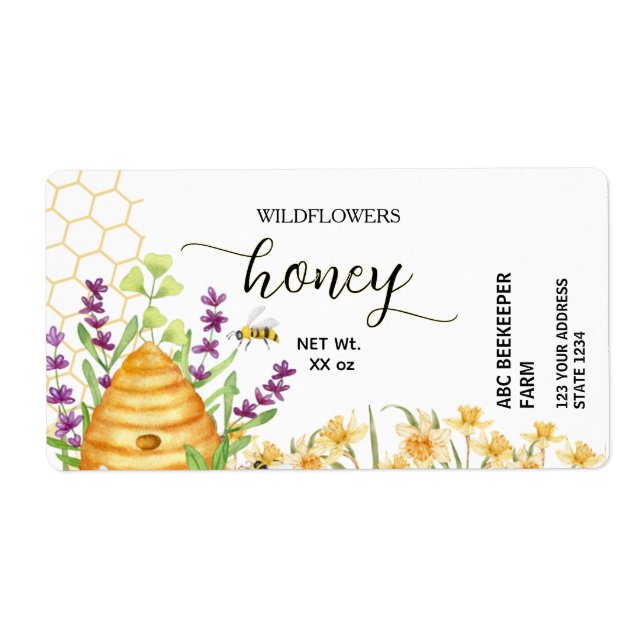 Wildflower Beehive Honey  Jar Label (Front)