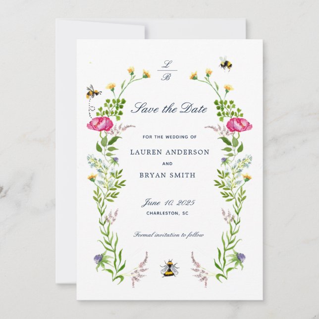 Wildflower & bee's wedding Save the Date  Invitation (Front)