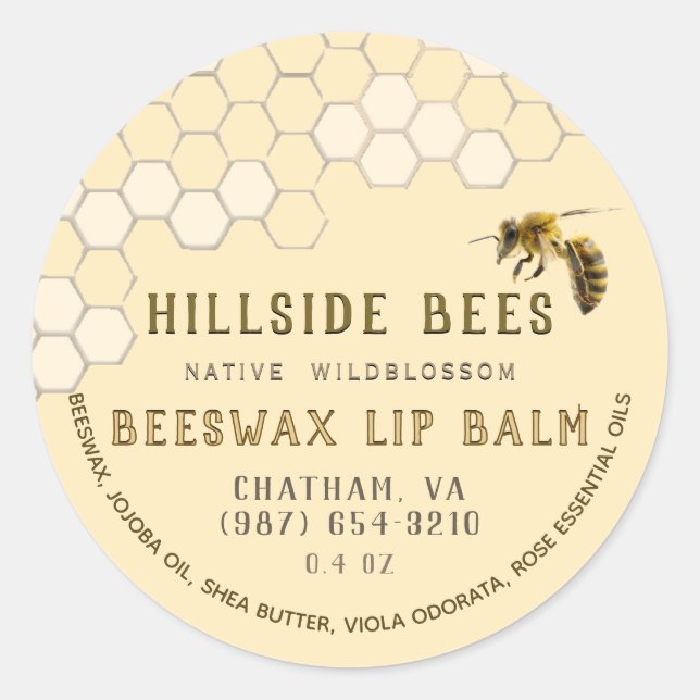 Wildflower Beeswax Lip Balm Label Honeycomb & Bee (Front)