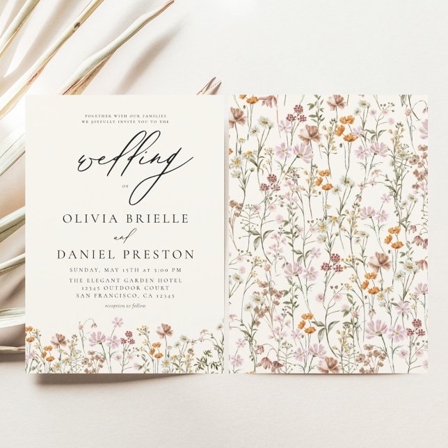 Wildflower Beige Boho Garden Wedding Invitation (Creator Uploaded)