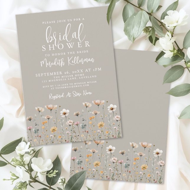 Wildflower Beige Bridal Shower Invitation (Wildflower Beige Bridal Shower Invitation )