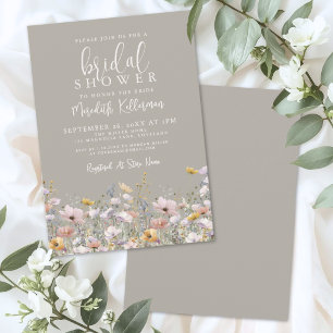 Wildflower Beige Bridal Shower Invitation