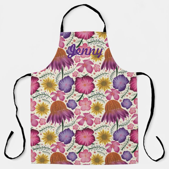 Wildflower Beige Floral Personalized Apron (Front)