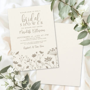 Wildflower Beige Ivory Bridal Shower Invitation