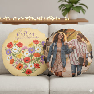 Wildflower Best Friend–Bestie Photo Birthday Gift Round Pillow