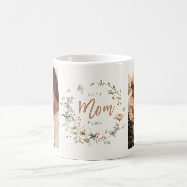 Wildflower Best Mom Ever Photo Collage Coffee Mug (Center)