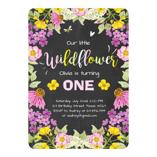 Wildflower birthday invitation Floral Girl pink