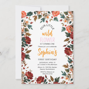 Wildflower Birthday Invitation Template, First Bir