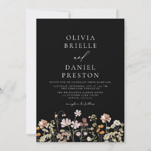 Wildflower Black All in One Wedding Invitation