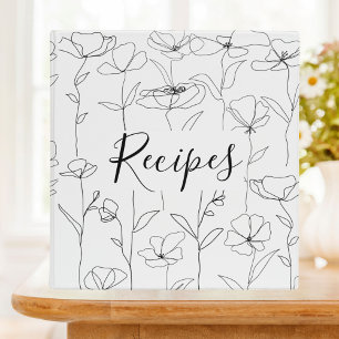Wildflower Black and White Minimal Floral Recipe Binder
