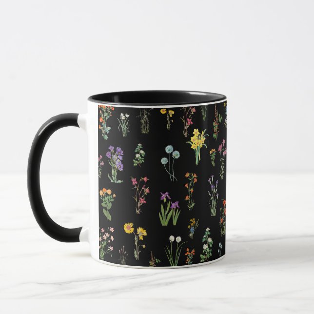 Wildflower Black Botanical Floral Mug (Left)