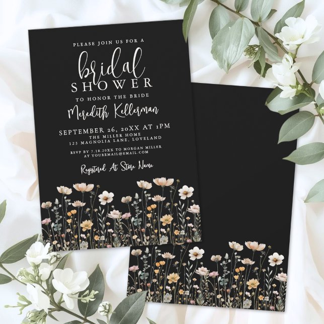 Wildflower Black Elegant Bridal Shower Invitation (Wildflower Black Elegant Bridal Shower Invitation)