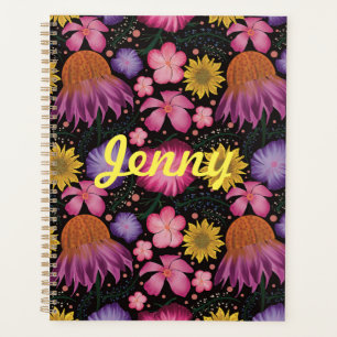 Wildflower Black Floral Personalized Planner