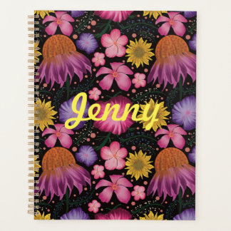 Wildflower Black Floral Personalized Planner