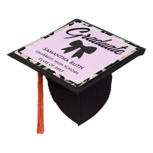 Wildflower Black Gingham Bow Graduation Cap Topper